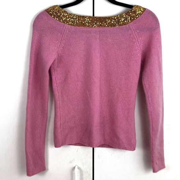 IISLI Sweater Womens XS/S 100% Cashmere Pink Gold Sequins Pullover - Picture 2 of 6